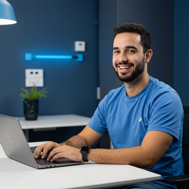 Homem trabalhando no notebook gerenciando seus cartões de crédito