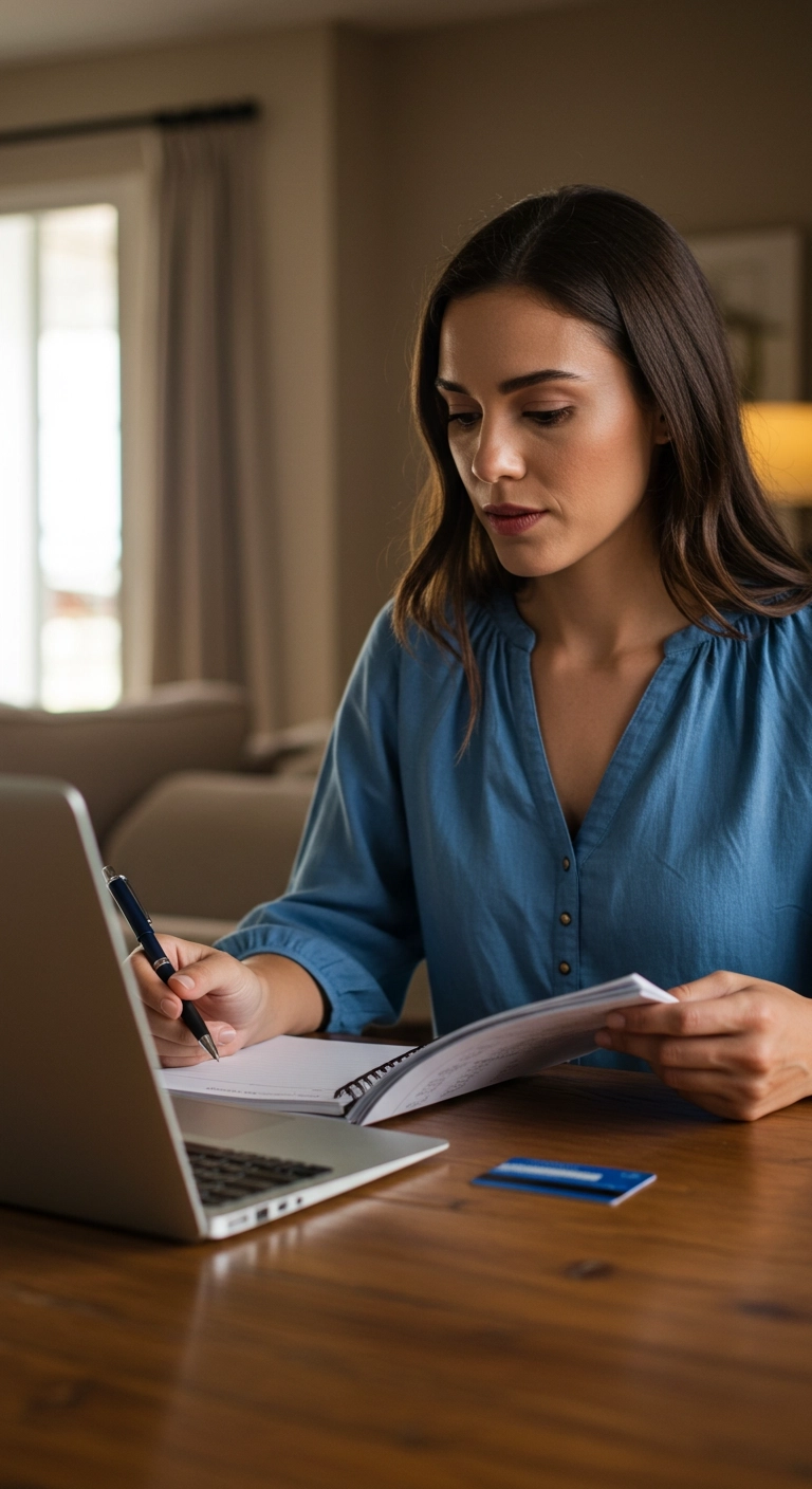 Mulher usando laptop para gerenciar suas finanças